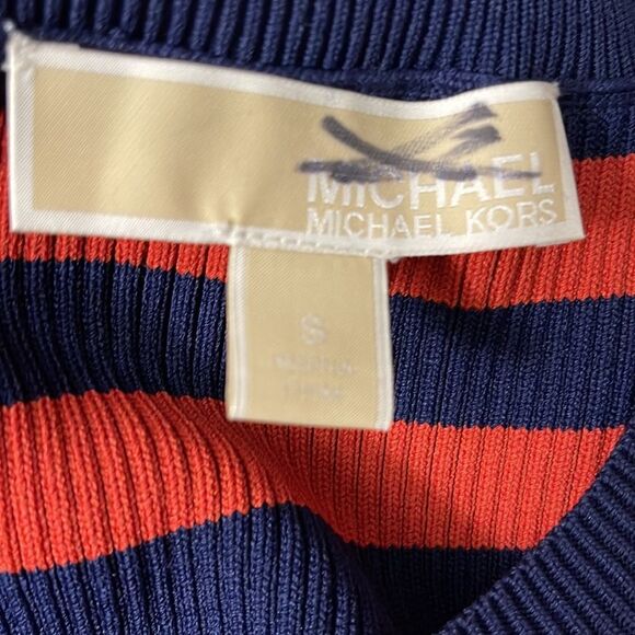 Michael Michael Kors Orange/Blue Stripped stretch Ribbed Knit Sweater - Picture 6 of 6
